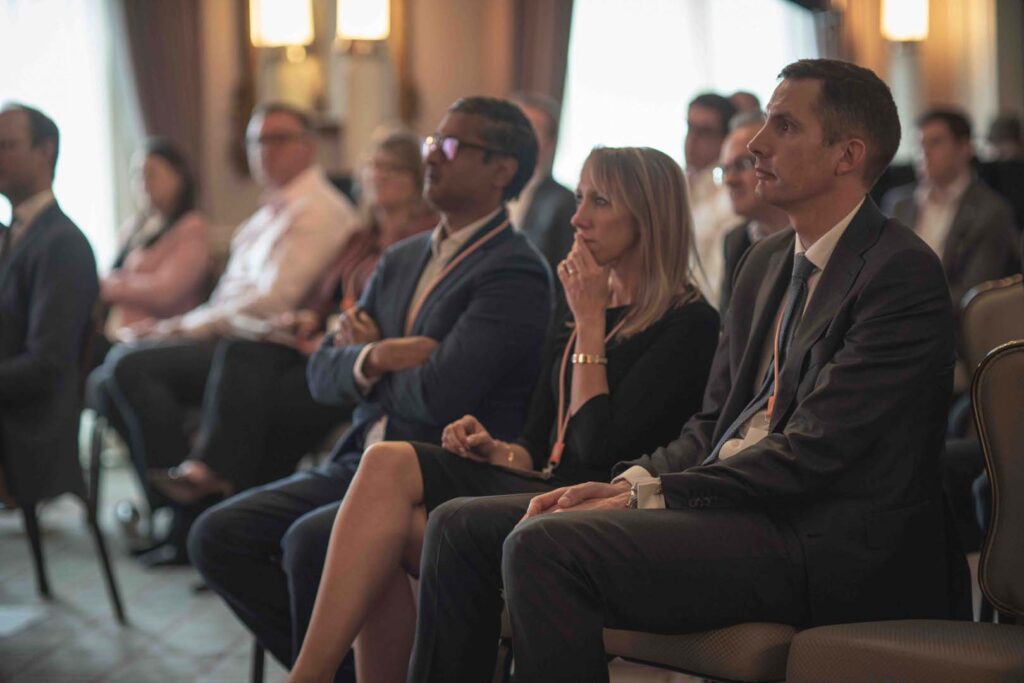 Conference audience listening to a presentation at The Shelbourne Hotel, Dublin